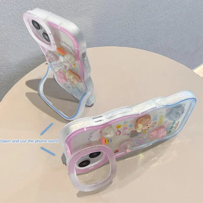 Cartoon 3D Rainbow Love Heart Phone Holder Case for iPhone 16–11 Pro Max