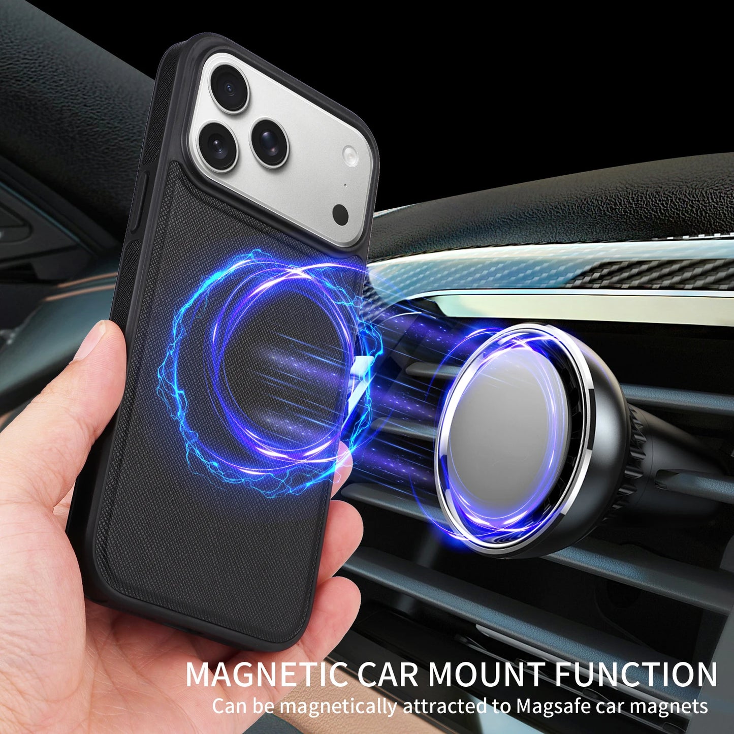 Business Minimalist Cross-Grain Leather Case for iPhone 17 Pro Max / 17 Air with MagSafe