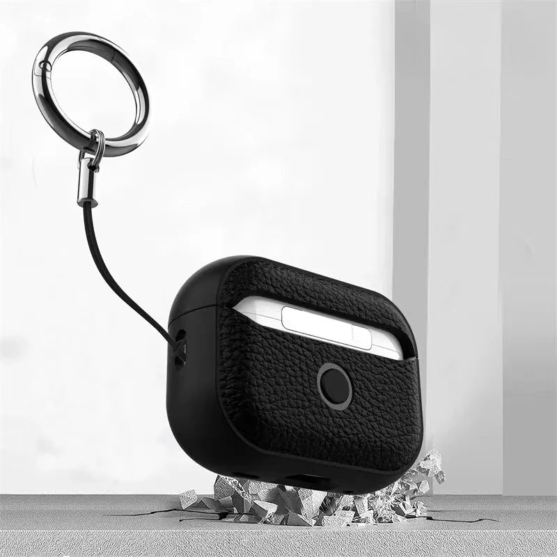 Leather Texture Protective Case for AirPods 1 2 3 4 Pro Anti-Lost Earphone Cover