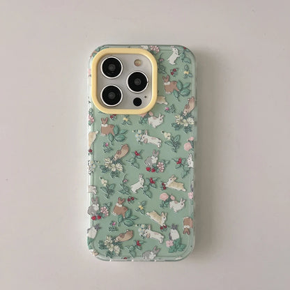 Full Screen Colorful Flowers & Rabbit Shockproof Case for iPhone 13–16 Pro Max