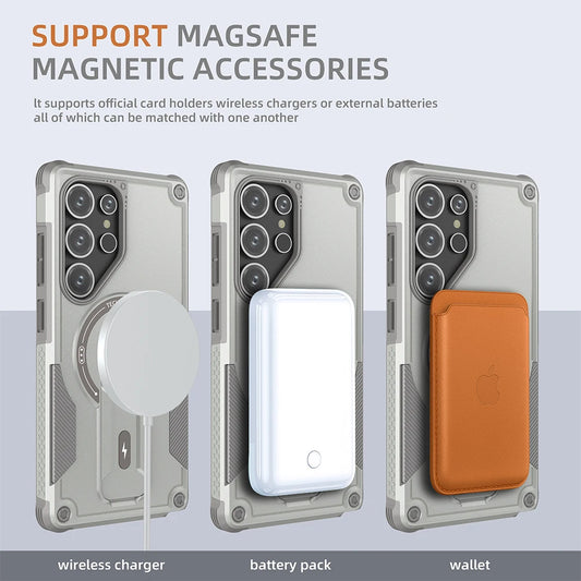 Foldable Magnetic Armor Case for Samsung S25 Ultra/S24 Plus with Stand & Wireless