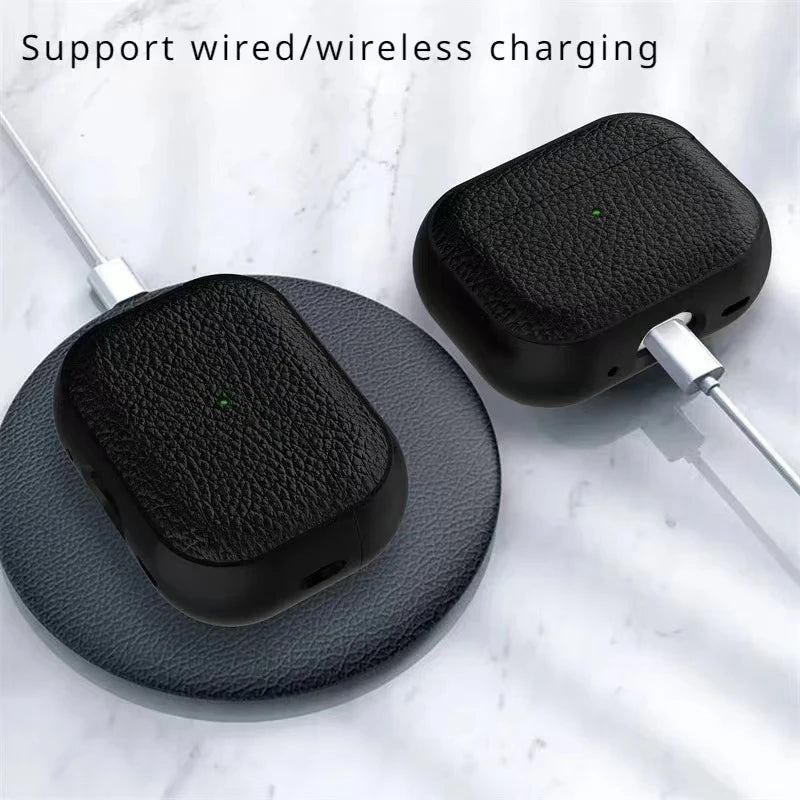 Leather Texture Protective Case for AirPods 1 2 3 4 Pro Anti-Lost Earphone Cover