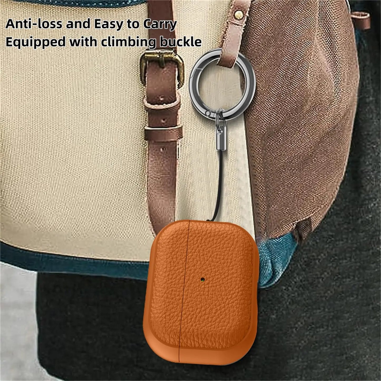 Leather Pattern TPU Case for AirPods Pro 3 – Full Protection with Keychain