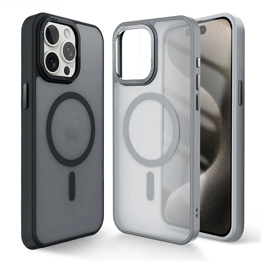 Matte Transparent MagSafe Case with Metal Lens Ring for iPhone 16/15 Pro Max/Plus