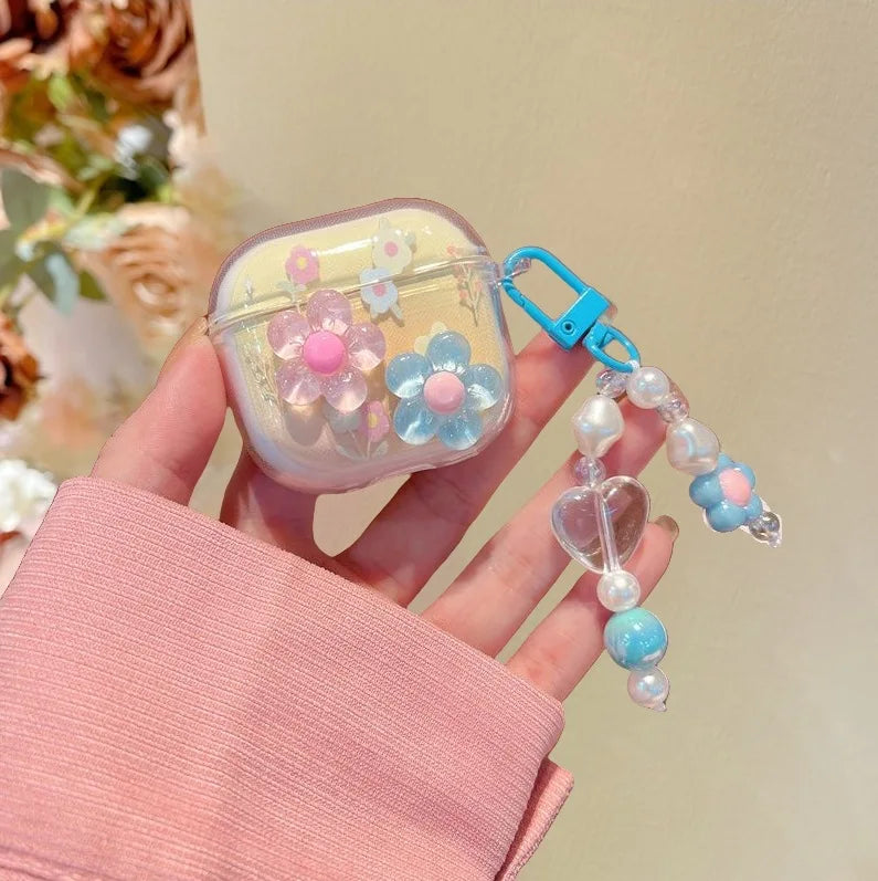 Fashion Flower Case for AirPods 4 & Pro 2–1 | Cute Earphone Cover with Keychain
