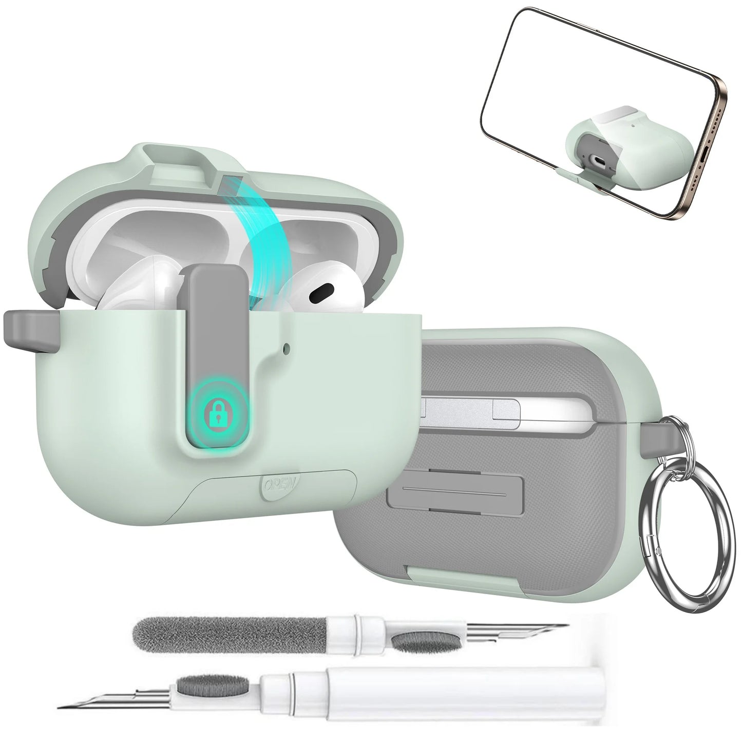 AirPods Pro 3 Protective Case with Stand, Cleaner & Magnetic Lock – Sand Stone