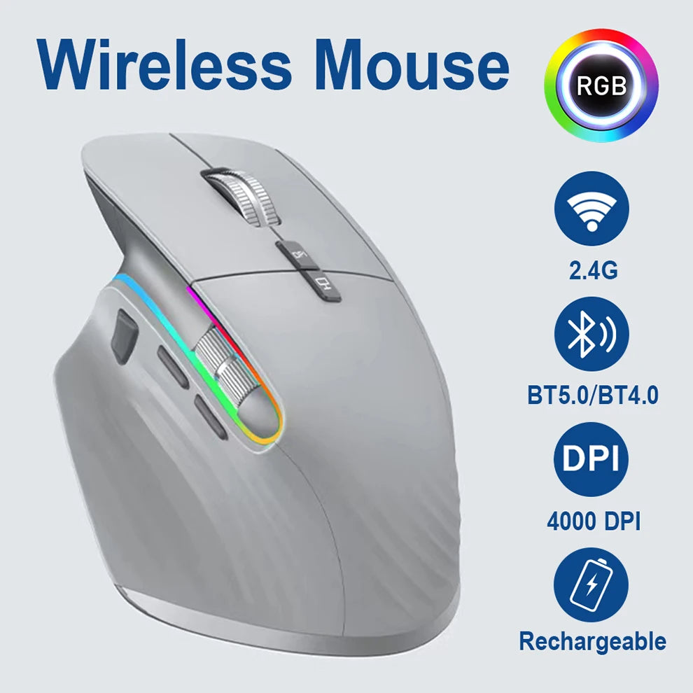 Multi-Device Bluetooth 5.0/3.0 + 2.4G Wireless Mouse Ergonomic Portable