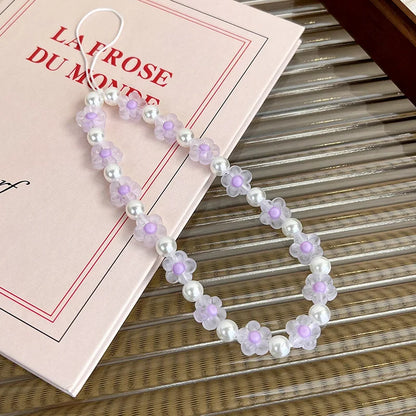 Colorful Resin Flower Phone Charm – Pearl Bead Strap for Any Case