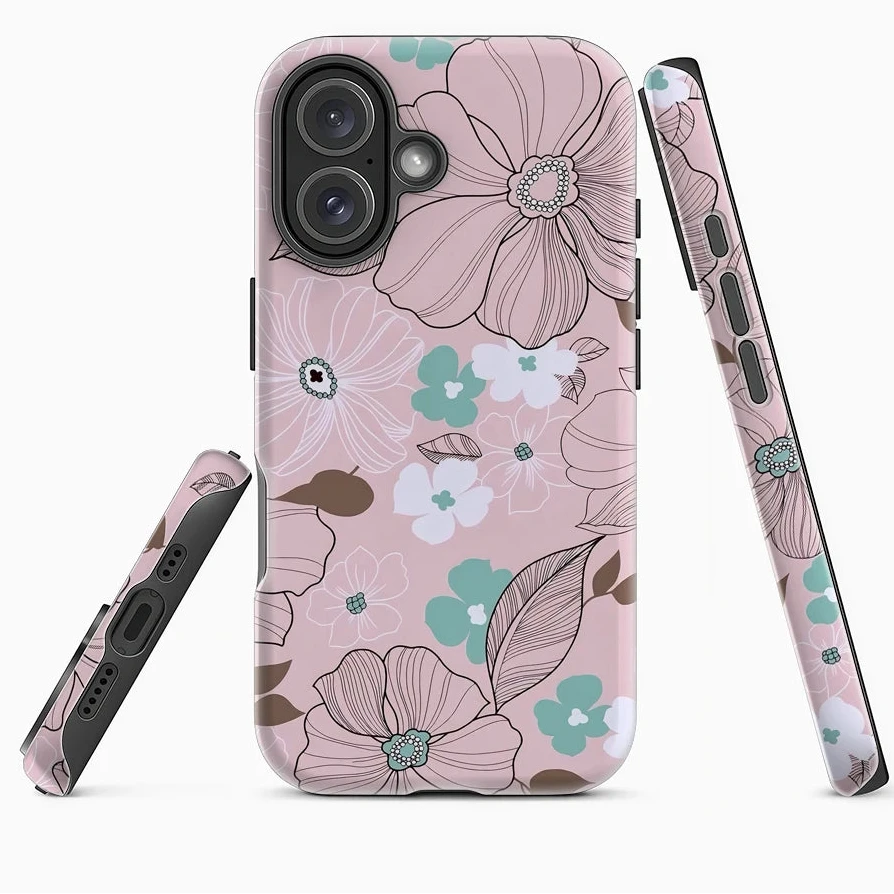Pastel Floral Case for iPhone 17 16 15 14 13 12 Pro Max Plus Double-Layer