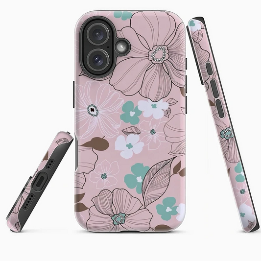 Pastel Floral Case for iPhone 17 16 15 14 13 12 Pro Max Plus Double-Layer