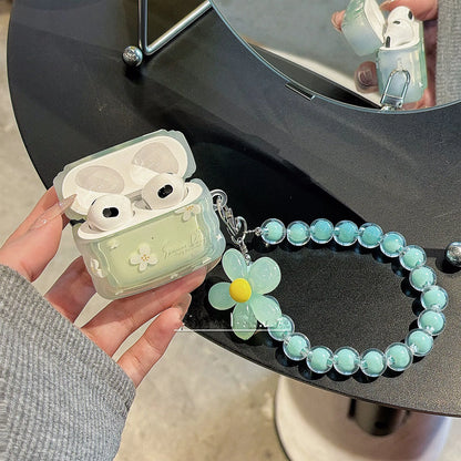 Cute Green Flower AirPods Case | Soft TPU Protective Cover with Hook