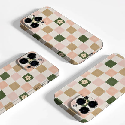Flowers Checkerboard Case for iPhone 17 16 15 14 13 Pro Max Plus Double-Layer