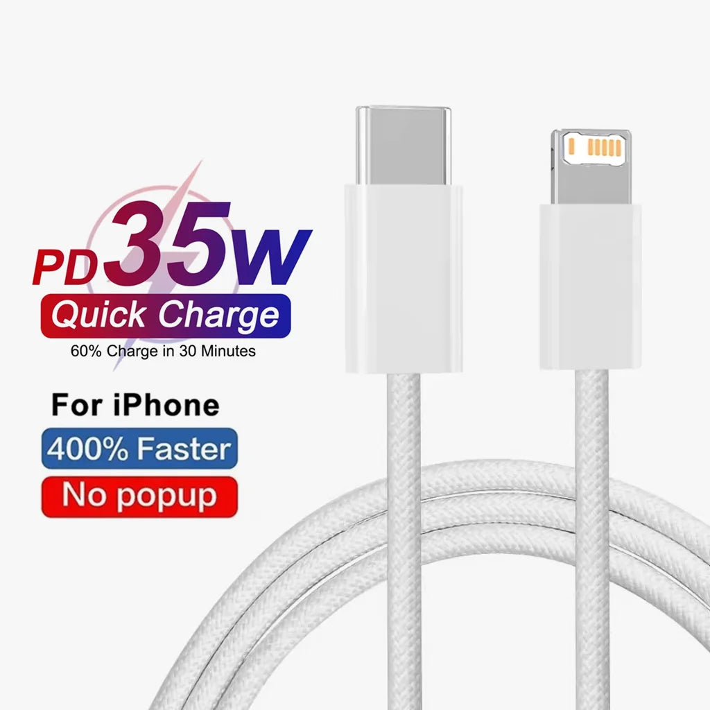 35W PD Fast Charging USB-C Cable – Nylon Braided Data Cord for iPhone & iPad