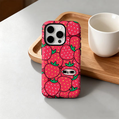 Playful Strawberry Pattern Case for iPhone 17 16 15 14 13 12 Pro Max Plus