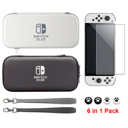 6-in-1 Switch OLED Carry Case with Screen Protector & Thumb Grip Covers