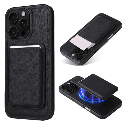 2-in-1 Luxury Cross-Grain Leather MagSafe Case for iPhone 16 Pro Max 16E 16 Plus