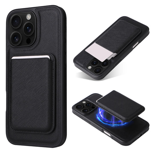 2-in-1 Luxury Cross-Grain Leather MagSafe Case for iPhone 16 Pro Max 16E 16 Plus