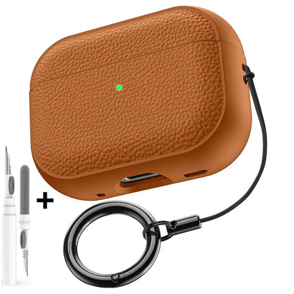 Leather Pattern TPU Case for AirPods Pro 3 – Full Protection with Keychain