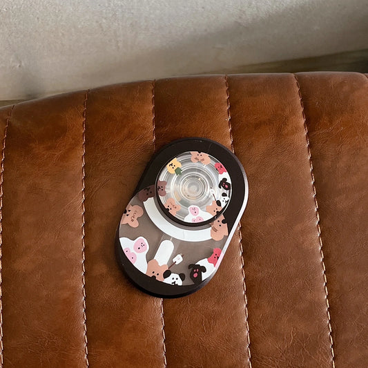 Magnetic Pop Socket Cartoon Bear Phone Holder with Wireless Charging Support