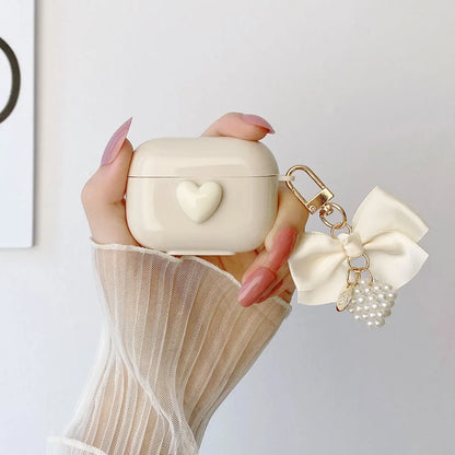 Ribbon Bowknot Pearl Keychain Case for AirPods 4 3 2 Pro Shockproof Cover
