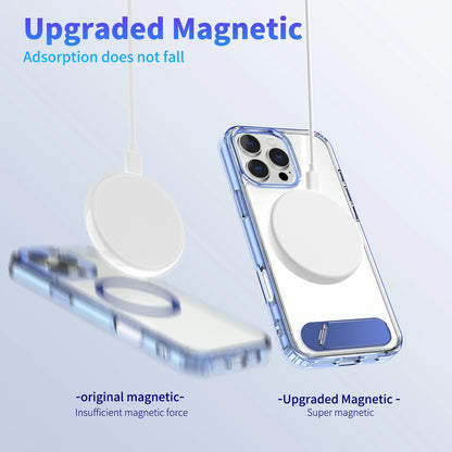 Clear Magnetic iPhone Case with Folding Metal Stand for 13–16 Pro Max