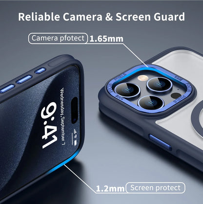 HD Transparent MagSafe Case for iPhone 16 15 14 13 12 Pro Max Metal Buttons