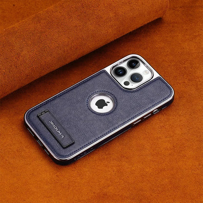 Invisible Fold Stand Leather Case for iPhone 16–11 Pro Max with Gold Bezel