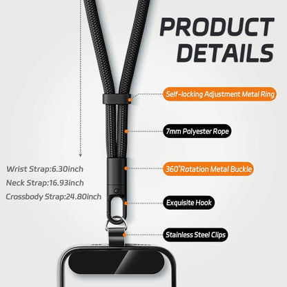 Universal Phone Lanyard with 360° Rotating Clip Adjustable Neck & Crossbody
