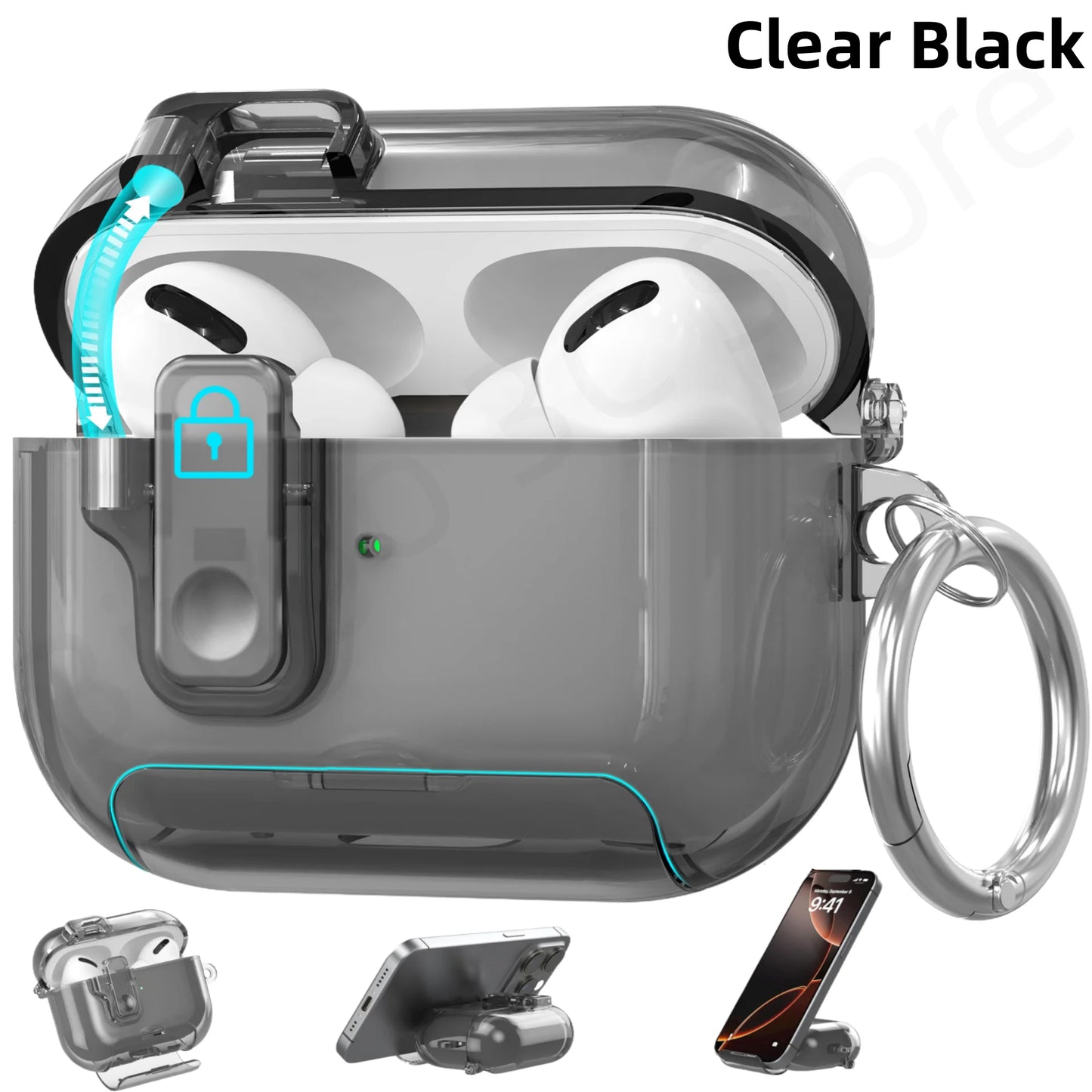 2025 Clear Magnetic Lock Case for AirPods Pro 3 with Stand & Cleaning Kit