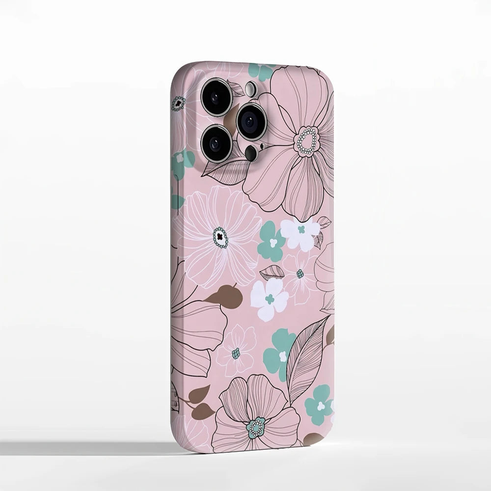 Pastel Floral Case for iPhone 17 16 15 14 13 12 Pro Max Plus Double-Layer
