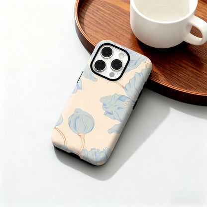 Serene Blue Floral Case for iPhone 17 16 15 14 13 12 Pro Max Plus