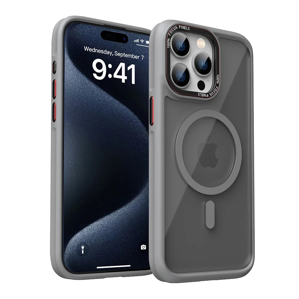 HD Transparent MagSafe Case for iPhone 16 15 14 13 12 Pro Max Metal Buttons