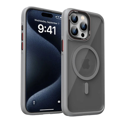 HD Transparent MagSafe Case for iPhone 16 15 14 13 12 Pro Max Metal Buttons