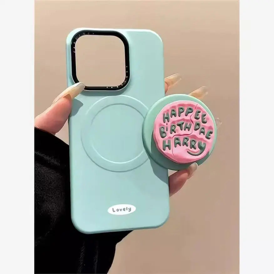 Cute Pink Magnetic Grip Stand for iPhone 17 | MagSafe Smart Holder Tok