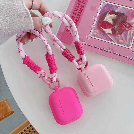 Rose Red Bluetooth Earphone Case for AirPods 1/2/3/Pro/Pro 2 with Lanyard