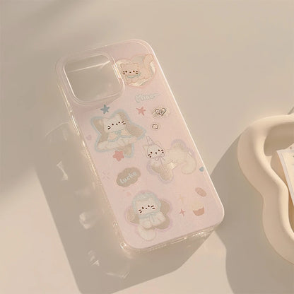 Korean Glitter Cartoon Cat Phone Case for iPhone 15 14 13 12 Pro Max