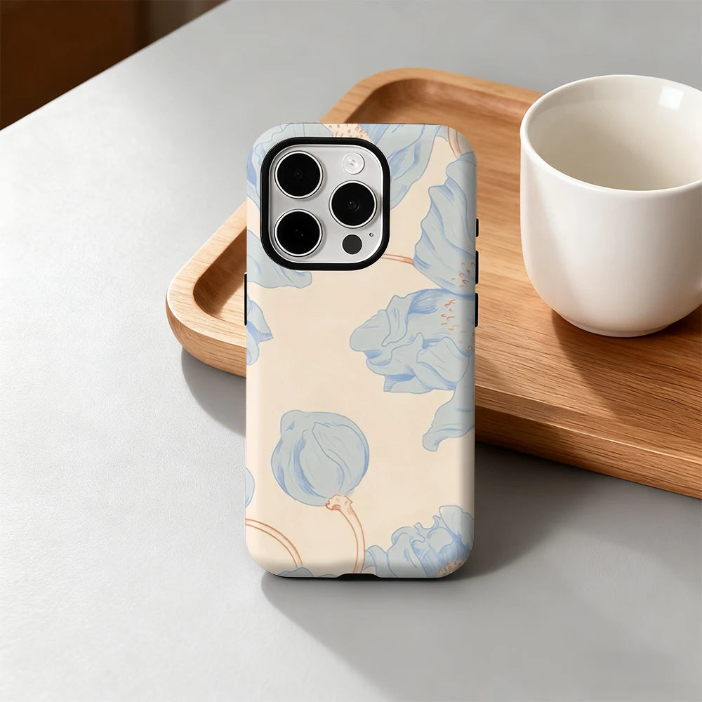Serene Blue Floral Case for iPhone 17 16 15 14 13 12 Pro Max Plus