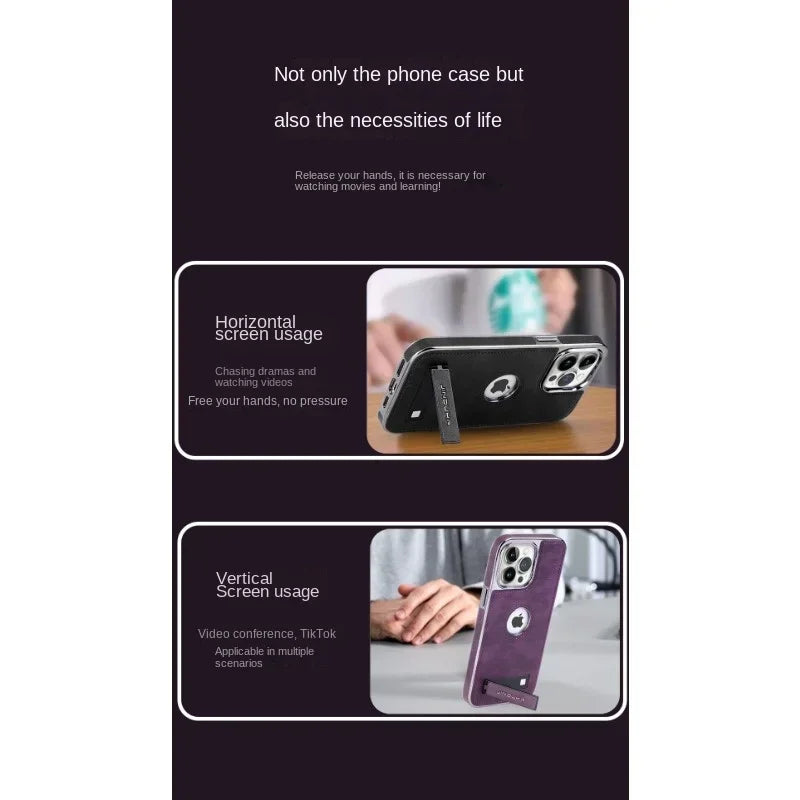 Invisible Fold Stand Leather Case for iPhone 16–11 Pro Max with Gold Bezel
