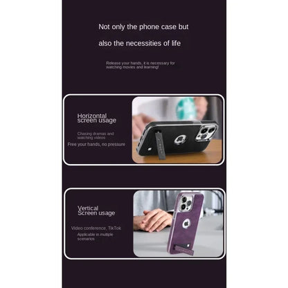 Invisible Fold Stand Leather Case for iPhone 16–11 Pro Max with Gold Bezel