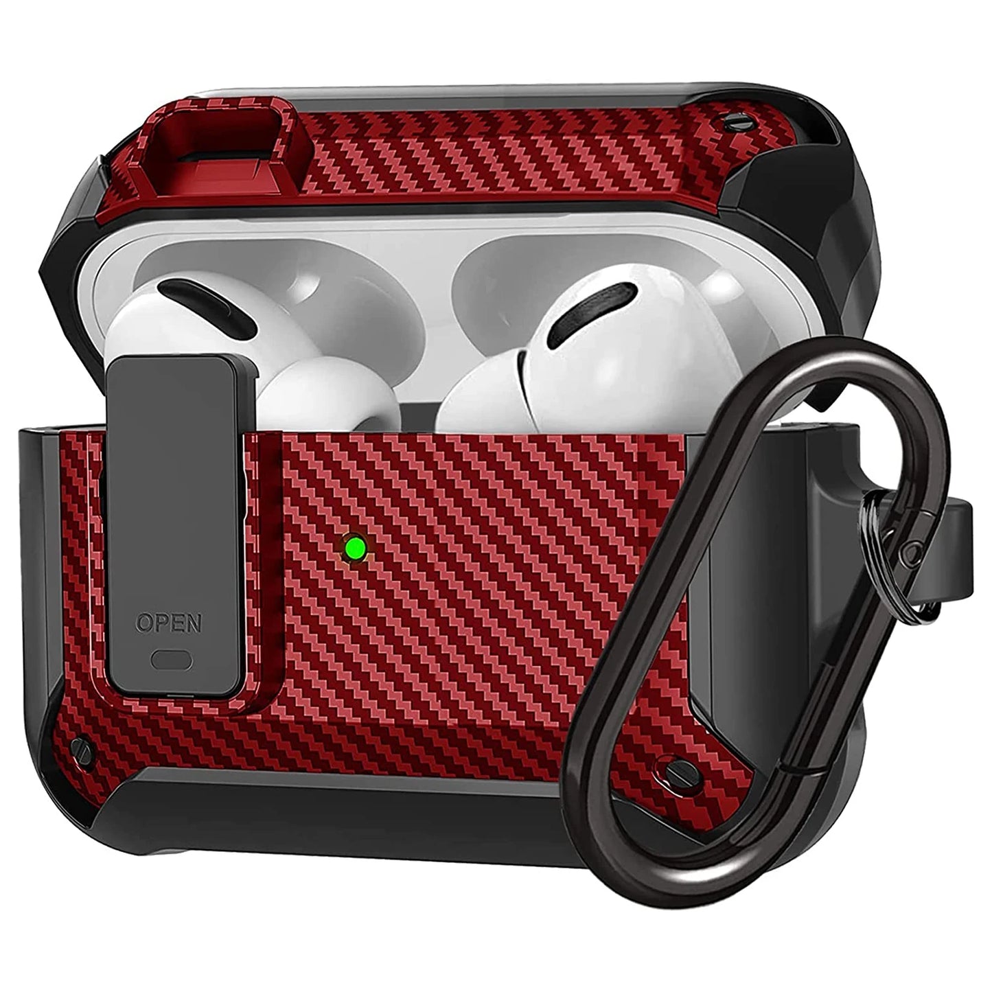 Carbon Fiber Hard Shell Case with Secure Lock Clip & Keychain for AirPods 1–3
