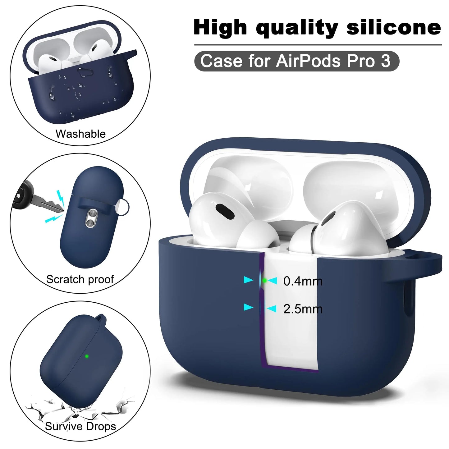 Soft Silicone AirPods Pro 3 Case – Keychain & Cleaning Kit Included