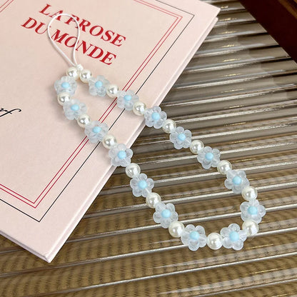 Colorful Resin Flower Phone Charm – Pearl Bead Strap for Any Case