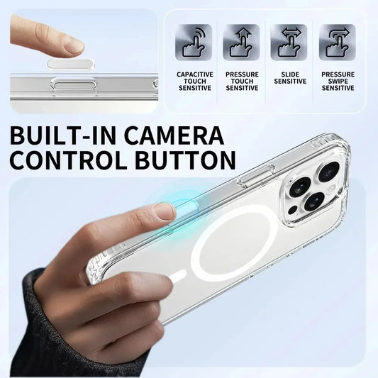 Luxury Camera Touch Control MagSafe Case for iPhone 16 Pro Max 16 Plus Clear Cover