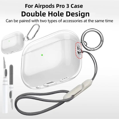 Soft Transparent TPU Case for AirPods Pro 3 – Shockproof with Keychain & Kit