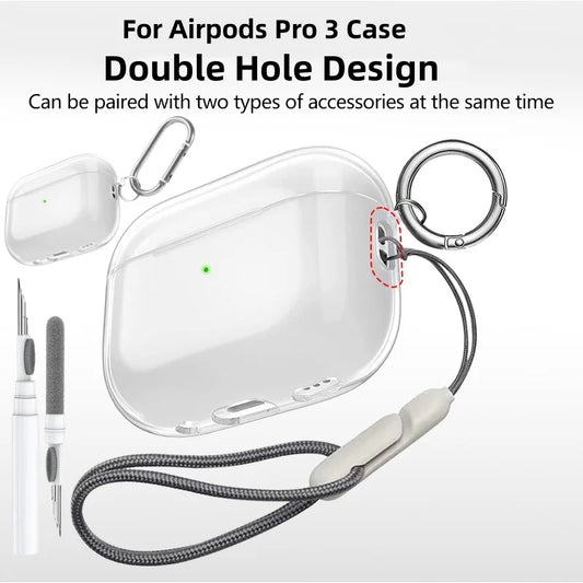 Soft Transparent TPU Case for AirPods Pro 3 – Shockproof with Keychain & Kit