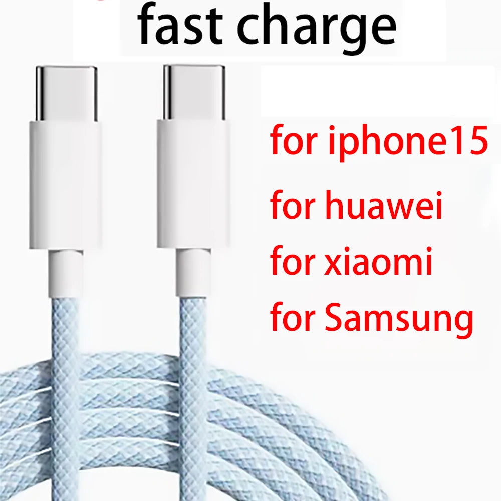 Dual Type-C PD60W Fast Charging Braided Cable for iPhone 15 Huawei Xiaomi