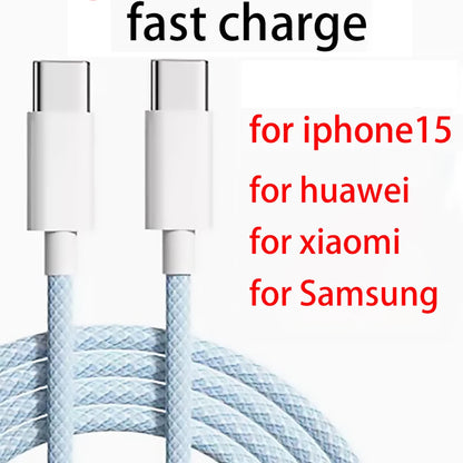 Dual Type-C PD60W Fast Charging Braided Cable for iPhone 15 Huawei Xiaomi