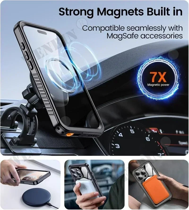 IP68 Waterproof MagSafe Case for iPhone 16 15 14 Pro Max Plus Diving Cover