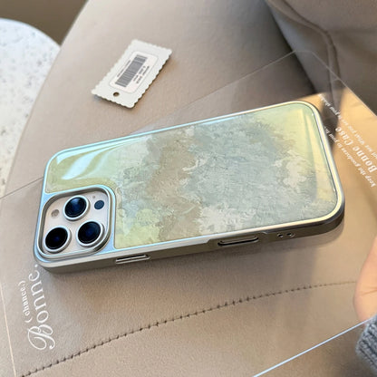 Art Green Gradient Oil Painting Drop Glue Case for iPhone 16 15 14 13 Pro Max