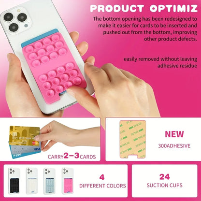 Silicone Suction Cup Phone Holder with Card Wallet for iPhone and Android Selfies